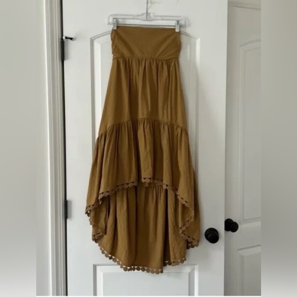 Anthropologie Maeve High Low Midi Dress Strapless tiered Boho Gold Size Small - Picture 5 of 10